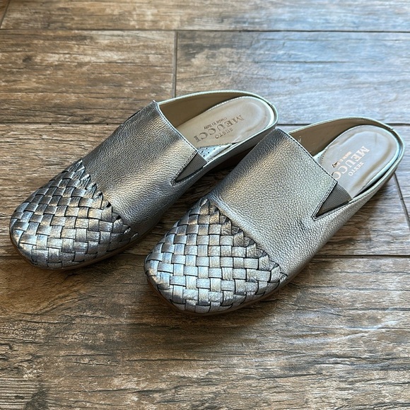 Sesto Meucci Womens Shoes silver Woven Leather Slip on Comfort Walking Mules 8 - Picture 1 of 6